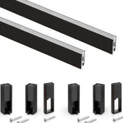 Emuca Lot de 2 rails de penderie Luxe de 1,15 m de long avec supports, Aluminium et Plastique, Peint en noir texturé