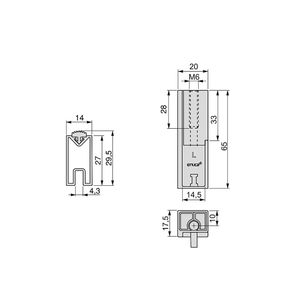 Emuca Lot de 2 rails de penderie Luxe de 0,75 m de long avec supports, Aluminium et Plastique, Peint en noir texturé