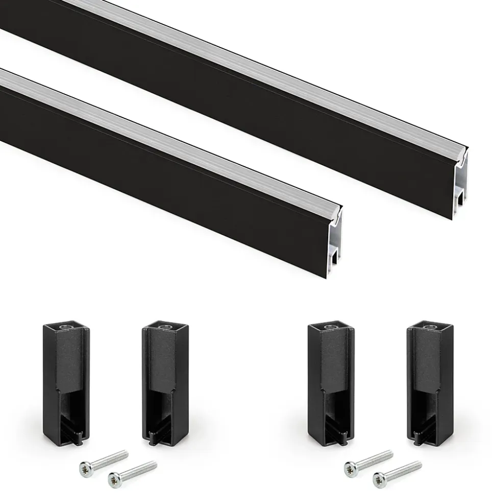 Emuca Lot de 2 rails de penderie Luxe de 0,75 m de long avec supports, Aluminium et Plastique, Peint en noir texturé