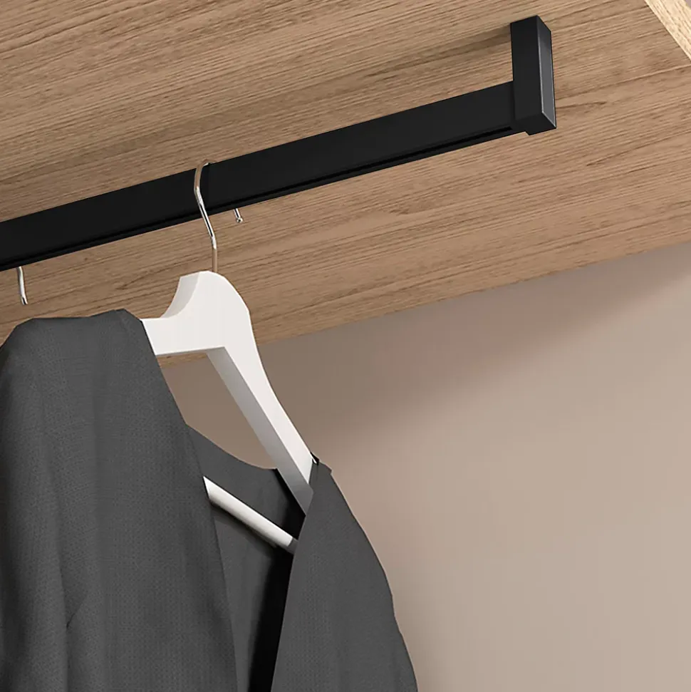 Emuca Lot de 2 rails de penderie Luxe de 0,75 m de long avec supports, Aluminium et Plastique, Peint en noir texturé