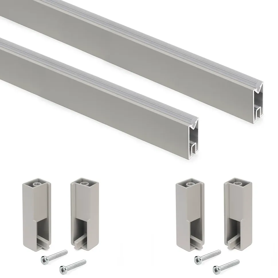 Emuca Lot de 2 rails de penderie Luxe de 0,75 m de long avec supports, Aluminium et Plastique, Peint gris pierre