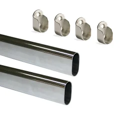 Emuca Lot de 2 rails ovales pour armoires 30x15mm longueur 0.95m avec supports, Acier et Zamak, Chromé