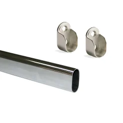 Emuca Lot de 2 rails ovales pour armoires 30x15mm longueur 0.95m avec supports, Acier et Zamak, Chromé