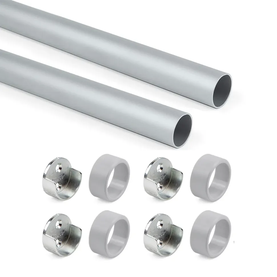Emuca Lot de 2 rails ronds pour armoires D.28mm longueur 0.75m avec supports, Aluminium et Zamak, Anodisé mat