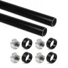 Emuca Lot de 2 rails ronds pour armoires D.28mm longueur 0.75m avec supports, Aluminium et Zamak, Peint en noir