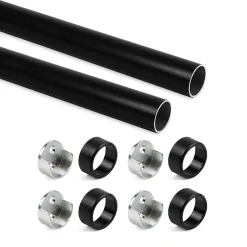 Emuca Lot de 2 rails ronds pour armoires D.28mm longueur 0.75m avec supports, Aluminium et Zamak, Peint en noir