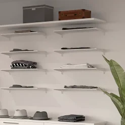 Emuca Lot de 4 étagères avec consoles et plaques de fixation murale Jagmet, longueur 230mm, Acier, Peint en blanc