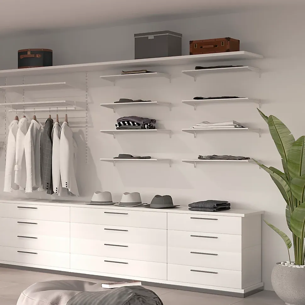 Emuca Lot de 4 étagères avec consoles et plaques de fixation murale Jagmet, longueur 230mm, Acier, Peint en blanc