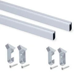 Emuca Lot de 2 x 0.75m Rails pour armoires en soie avec supports, Aluminium et Plastique, Anodisé mat