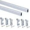 Emuca Lot de 2 x 1.15m Tringles de penderie en soie avec supports, Aluminium et Plastique, Anodisé mat