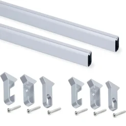 Emuca Lot de 2 x 1.15m Tringles de penderie en soie avec supports, Aluminium et Plastique, Anodisé mat