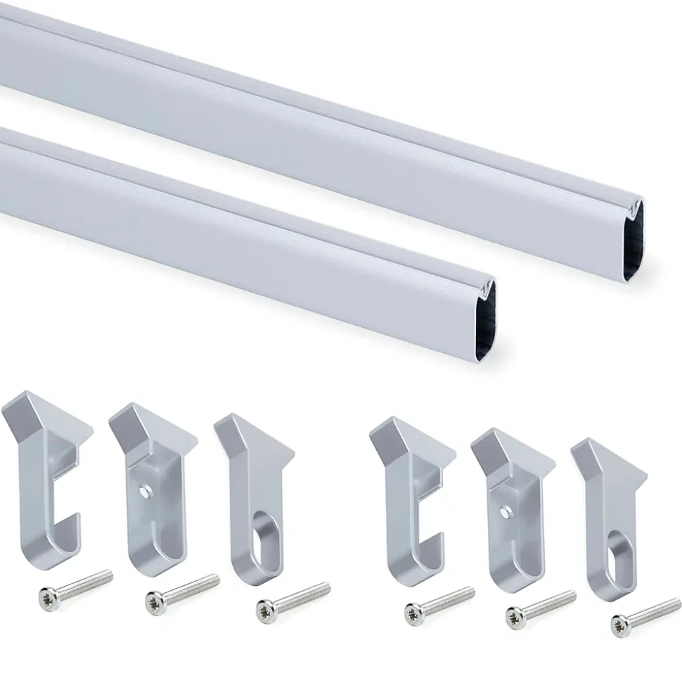 Emuca Lot de 2 x 1.15m Tringles de penderie en soie avec supports, Aluminium et Plastique, Anodisé mat