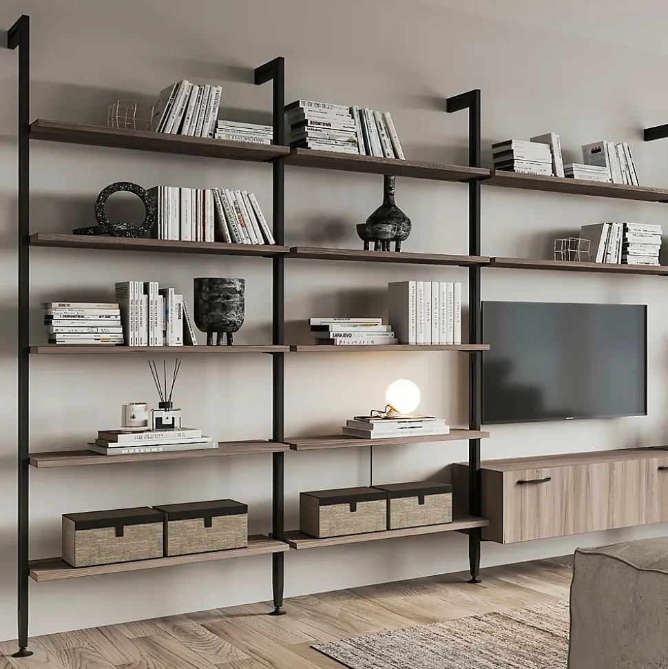 Emuca Lot de consoles pour 5 étagères en bois pour structure Zero, planches non incluses, Zamak, Peint en noir texturé