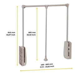 Emuca Penderie rabattable pour armoire Hang, 450 - 600, Peint gris pierre, Acier et Plastique.