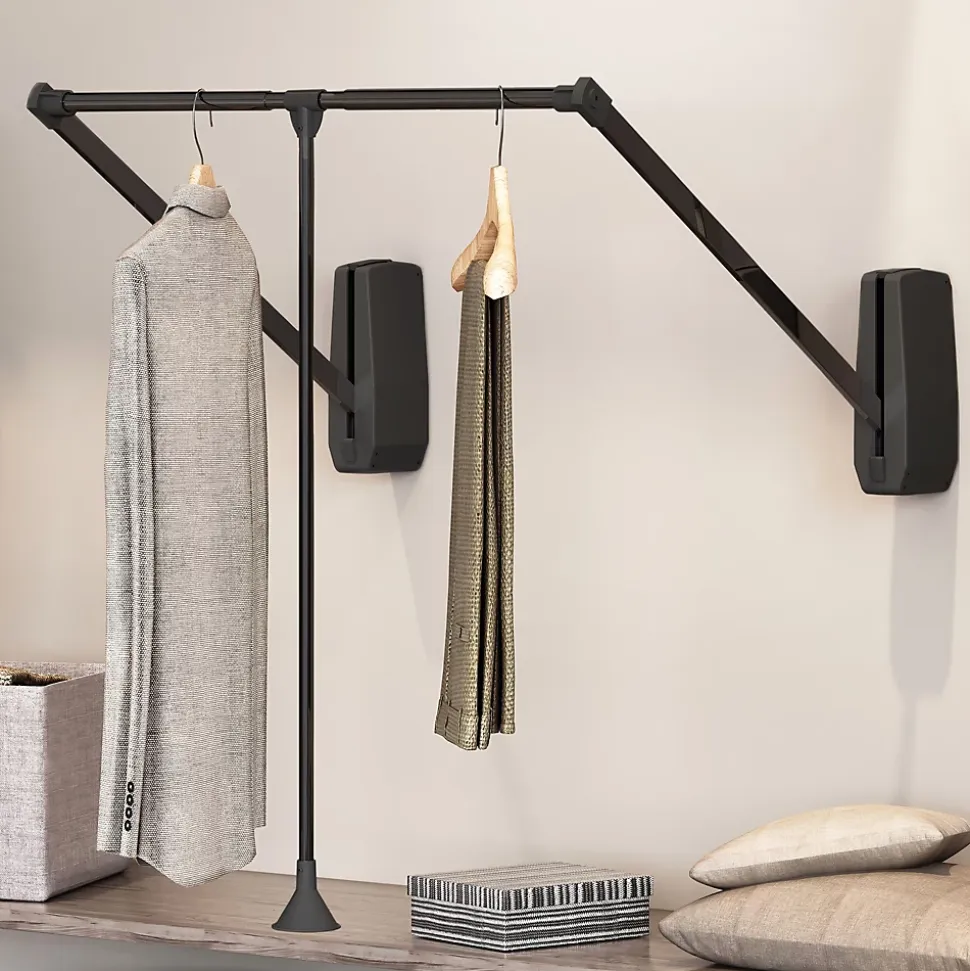 Emuca Penderie rabattable pour armoire Hang mural, 600-830mm, Acier et Plastique, Peint en noir