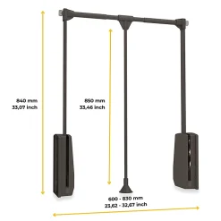 Emuca Penderie rabattable pour armoire Hang, 600 - 830, Peint en moka, Acier et Plastique.