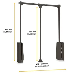 Emuca Penderie rabattable pour armoire Hang, 450 - 600, Peint en moka, Acier et Plastique.