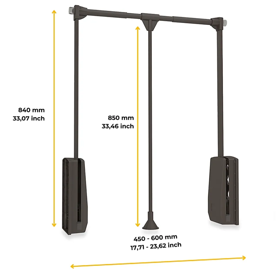 Emuca Penderie rabattable pour armoire Hang, 450 - 600, Peint en moka, Acier et Plastique.