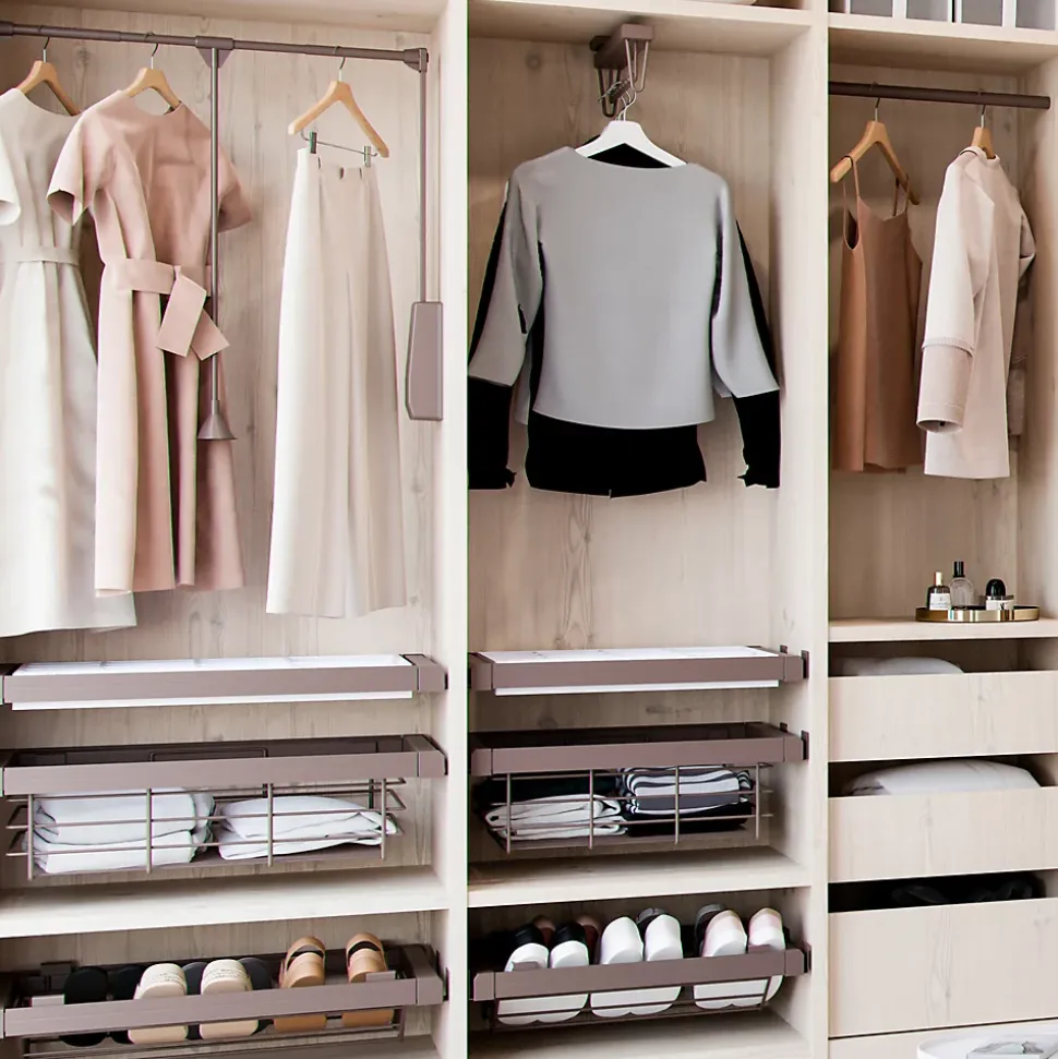 Emuca Penderie rabattable pour armoire Hang, 450 - 600, Peint en moka, Acier et Plastique.