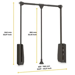 Emuca Penderie rabattable pour armoire Hang, 830 - 1150, Peint en moka, Acier et Plastique.