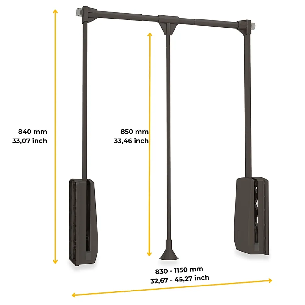 Emuca Penderie rabattable pour armoire Hang, 830 - 1150, Peint en moka, Acier et Plastique.