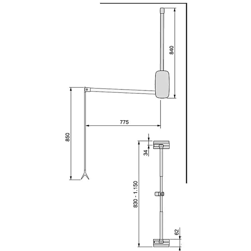 Emuca Penderie rabattable pour armoire Sling, 830 - 1150, Titane , Acier et Plastique.