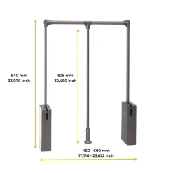 Emuca Penderie rabattable pour armoire Sway, 450 - 600mm, Acier, Aluminium et Plastique, Peint en titane