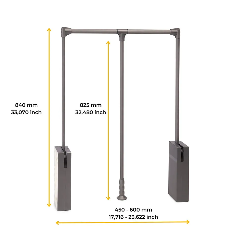 Emuca Penderie rabattable pour armoire Sway, 450 - 600mm, Acier, Aluminium et Plastique, Peint en titane