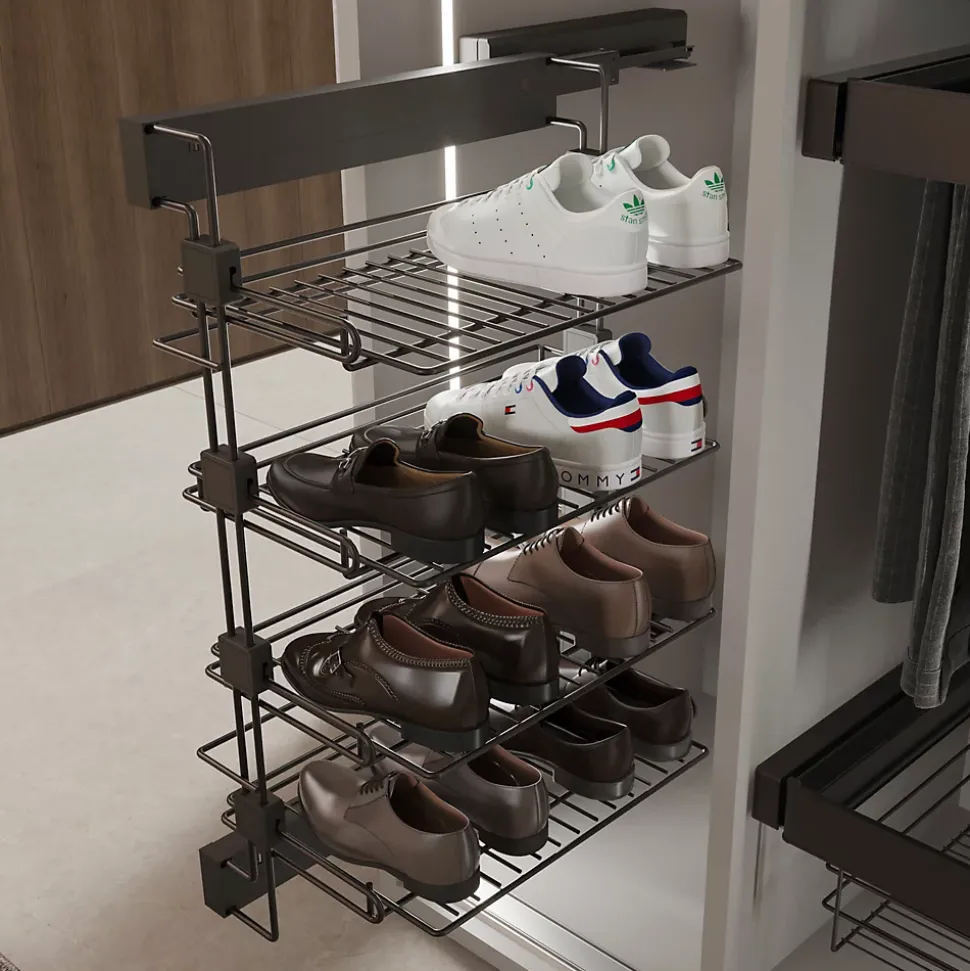 Emuca Porte-chaussures latéral coulissant pour placards et dressing Quartz, Droite, Acier, Titane