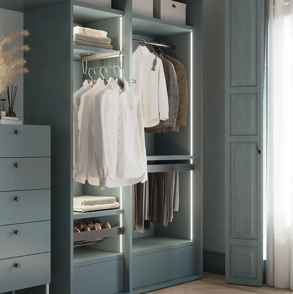 Emuca Porte-vêtements extractible Quartz pour armoire, Plastique et Aluminium, Titane