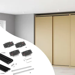 Emuca Système de montage en surface Flow 2 en kit pour une armoire avec 2 portes coulissantes en bois avec fermeture souple.