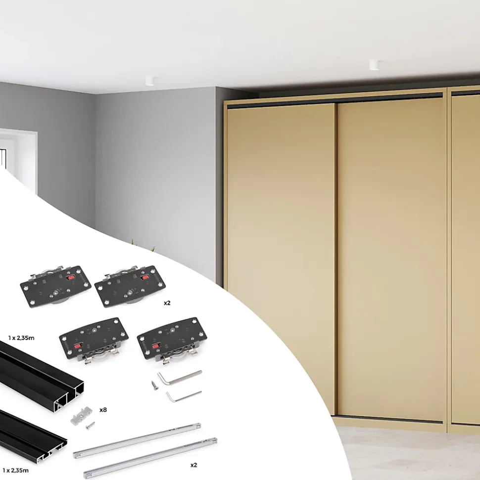 Emuca Système de montage en surface Flow 2 en kit pour une armoire avec 2 portes coulissantes en bois avec fermeture souple.