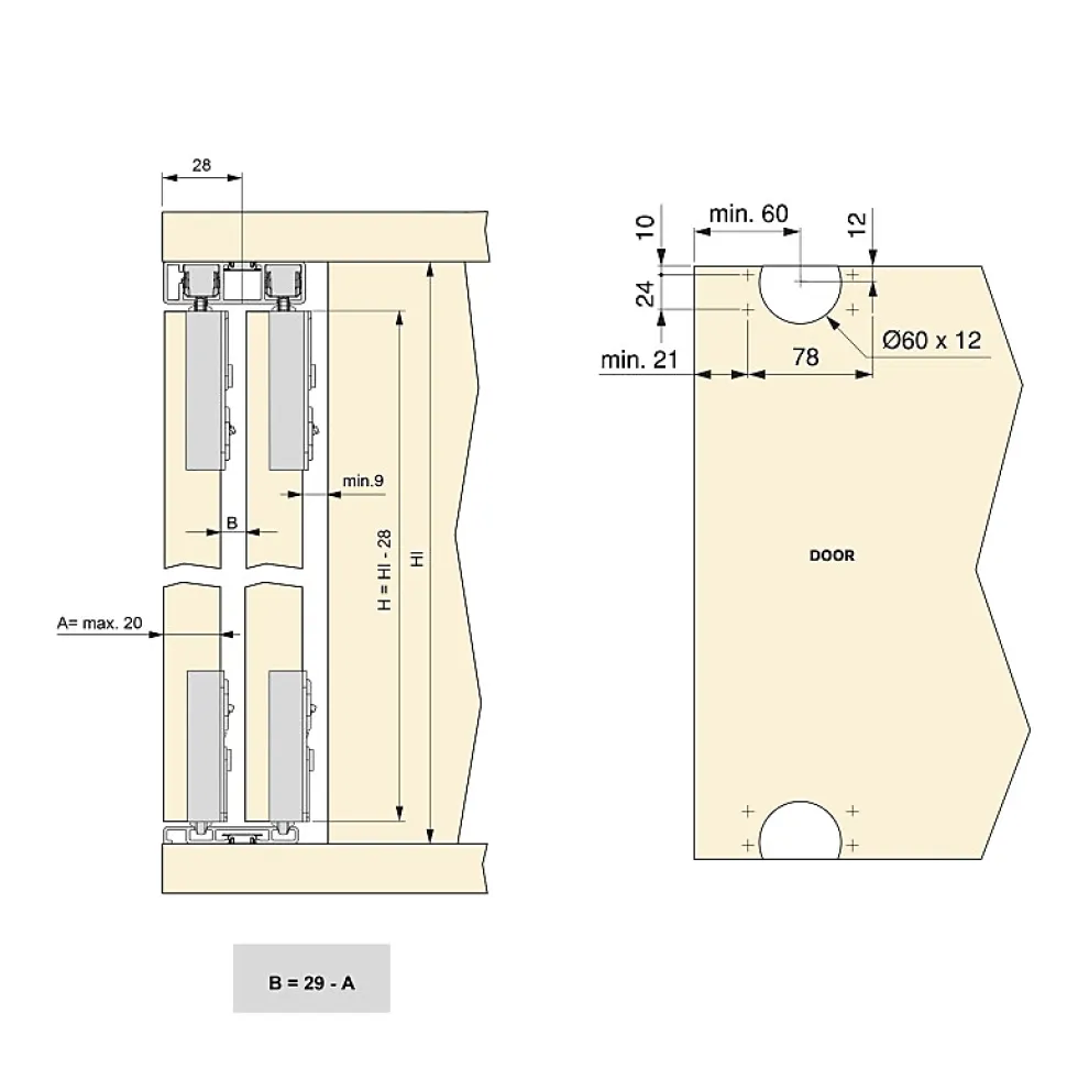 Emuca Système de montage en surface Flow 2 en kit pour une armoire avec 2 portes coulissantes en bois avec fermeture souple.