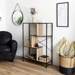 ENDIS - Etagère 4 Niveaux Aspect Bois et Métal Noir