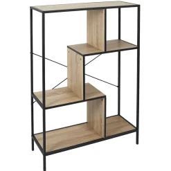 ENDIS - Etagère 4 Niveaux Aspect Bois et Métal Noir