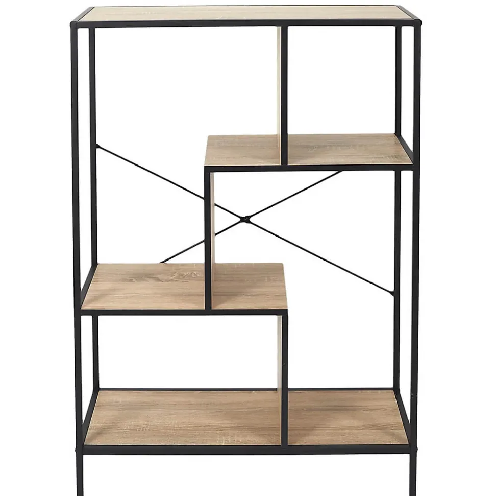 ENDIS - Etagère 4 Niveaux Aspect Bois et Métal Noir