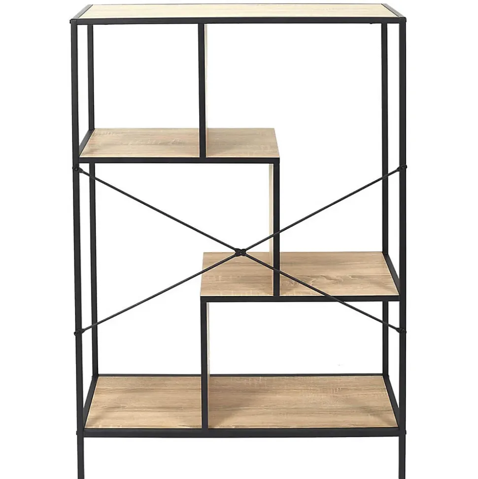 ENDIS - Etagère 4 Niveaux Aspect Bois et Métal Noir