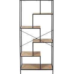 ENDIS - Etagère 6 Niveaux Aspect Bois et Métal Noir