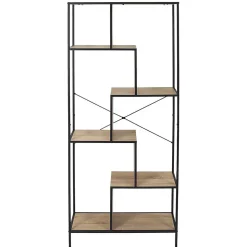 ENDIS - Etagère 6 Niveaux Aspect Bois et Métal Noir