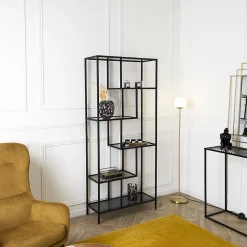 ENDIS - Etagère 6 Niveaux Verre Fumé et Métal Blanc