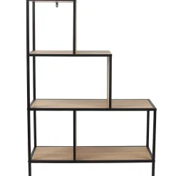 ENDIS - Etagère Escalier 4 Niveaux Aspect Bois et Métal Noir