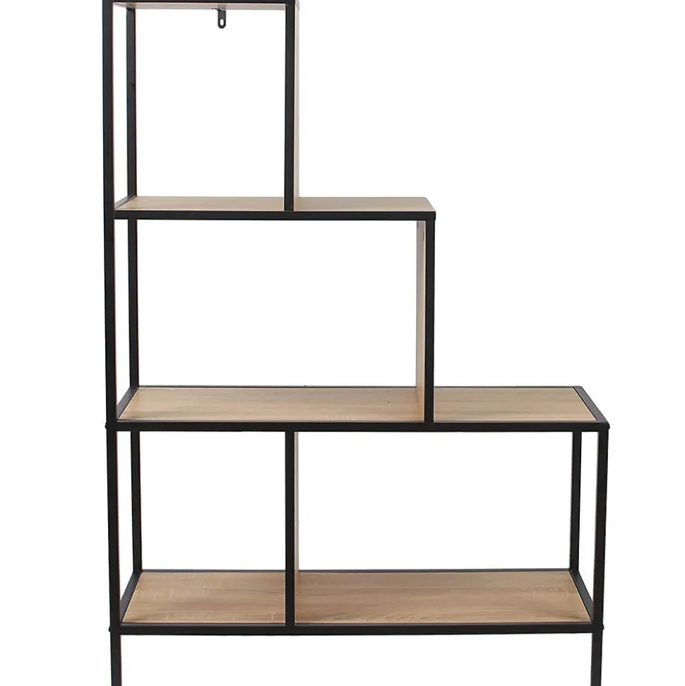 ENDIS - Etagère Escalier 4 Niveaux Aspect Bois et Métal Noir