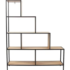 ENDIS - Lot de 2 Etagères Escalier 4 + 5 Niveaux Aspect Bois et Métal Noir