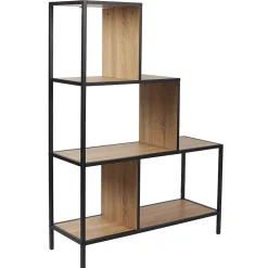 ENDIS - Lot de 2 Etagères Escalier 4 + 5 Niveaux Aspect Bois et Métal Noir