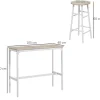 Ensemble 2 places 3 pièces design contemporain - table de bar, 2 tabourets de bar - acier blanc aspect bois blanc