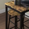 Ensemble 2 places 3 pièces design contemporain - table de bar, 2 tabourets de bar - acier noir aspect bois vieilli