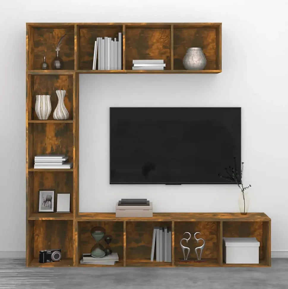 Ensemble bibliothèque/meuble TV 3 pcs Chêne fumé 180x30x180 cm vidaXL