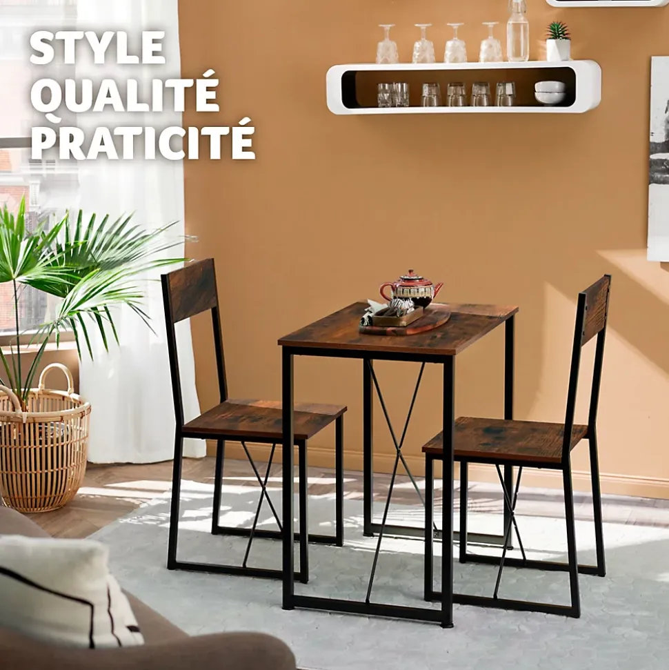 Ensemble chaises de salle à manger 3 pièces Bois et Acier Bois foncé