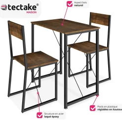 Ensemble chaises de salle à manger 3 pièces Bois et Acier Bois foncé