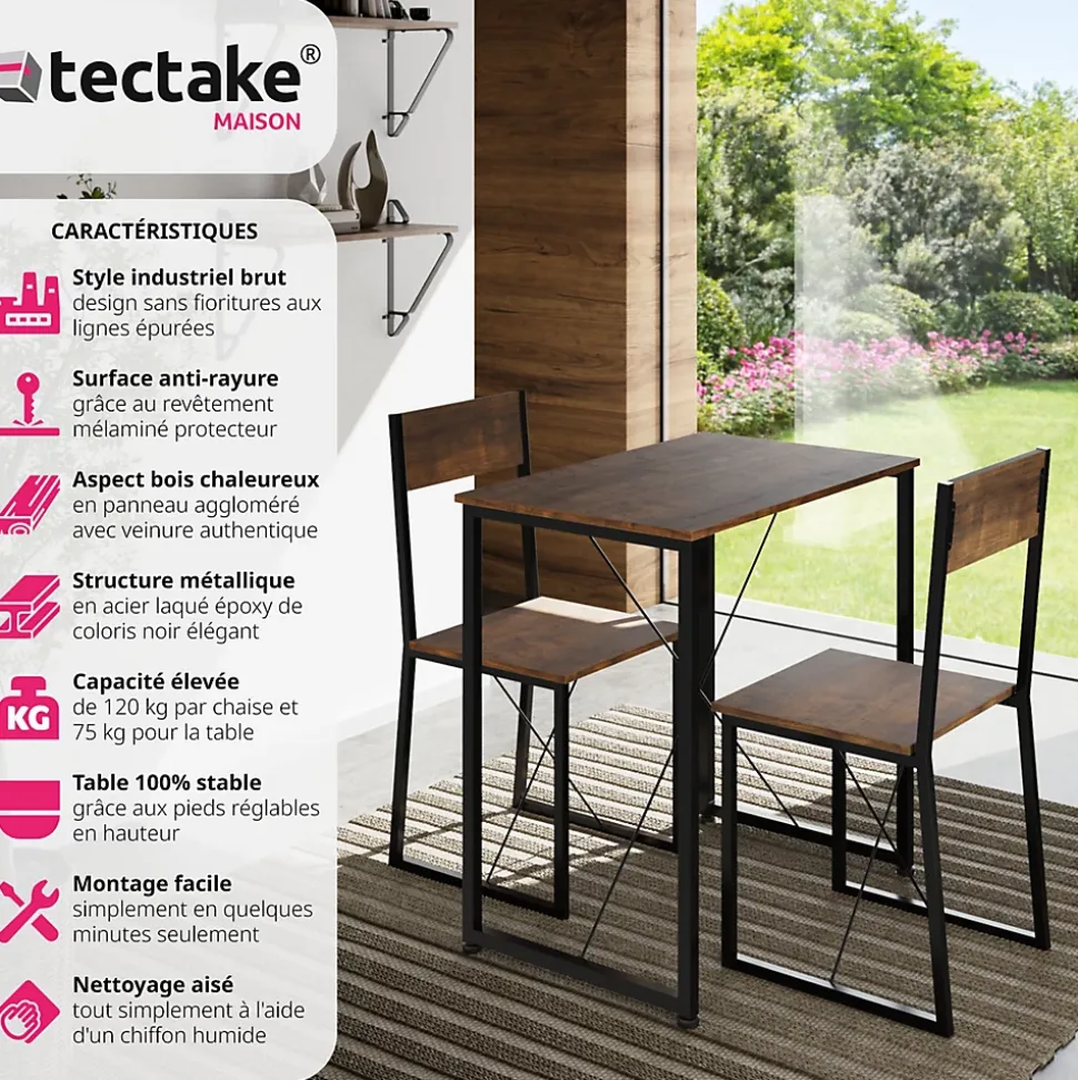 Ensemble chaises de salle à manger 3 pièces Bois et Acier Bois foncé